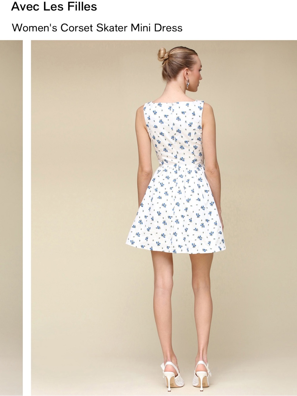 Avec Les Filles White Mini Dress with Blue Floral Print - Picture 2 of 9